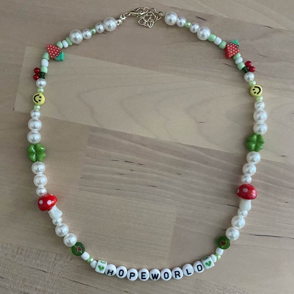handmade BTS/j-hope hope world pearl mushroom beaded necklace